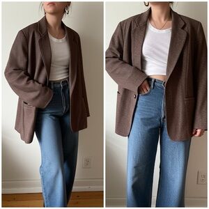 Vintage Brown Tan Neutral‎ Herringbone Wool Blazer Classic Equestrian Old Money